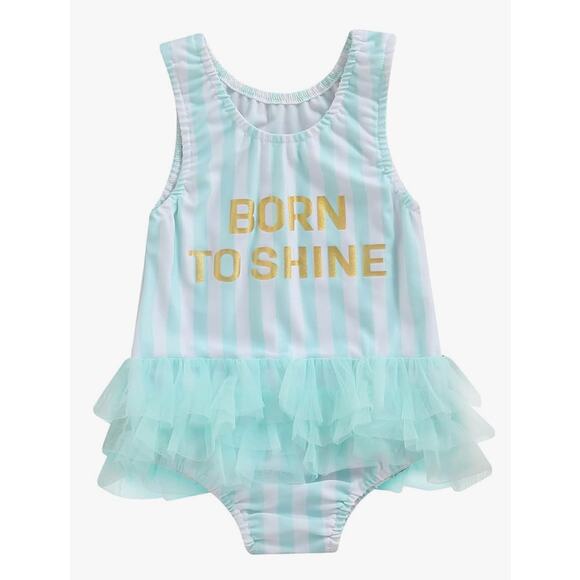 Toddler Baby Girls 2-3T One Piece Swimsuit Striped Swimwear Ruffle Tulle tutu - Picture 1 of 7